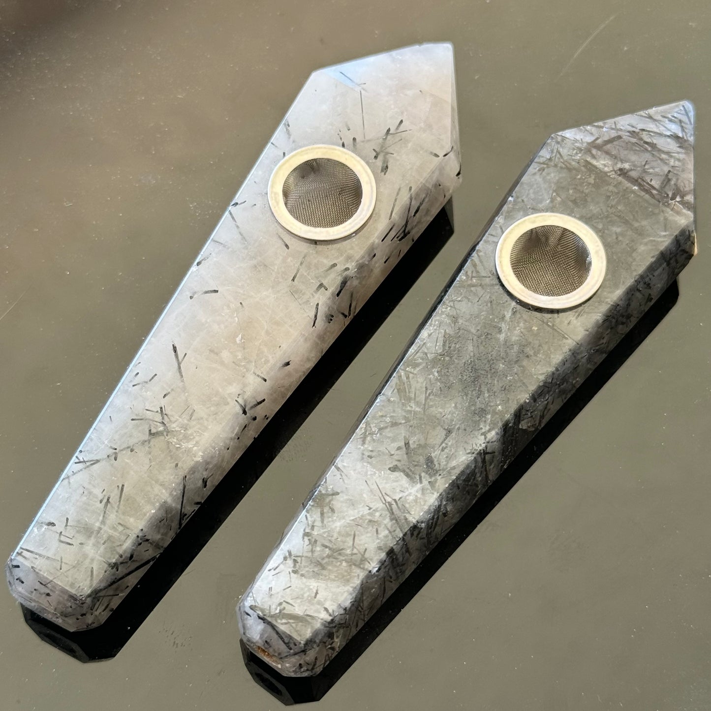 Tourmalated Quartz Crystal Pipes